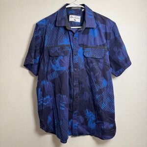 Robert Graham Mens Large Blue/Purple Camo Short Sleeve Button Down Shirt